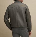Mens Grey Leather Bomber Jacket-2