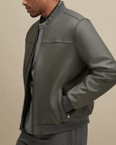 Mens Grey Leather Bomber Jacket-3
