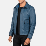 Mens Ionic Blue Leather Bomber Jacket-2