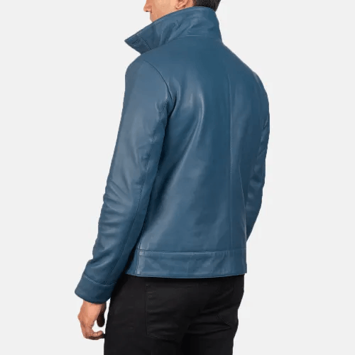 Mens Ionic Blue Leather Bomber Jacket-3