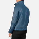 Mens Ionic Blue Leather Bomber Jacket-3