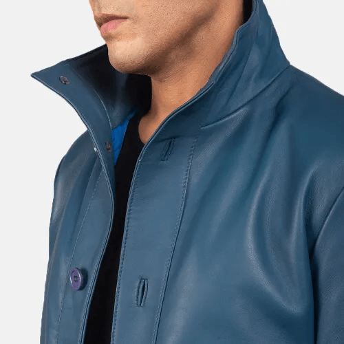 Mens Ionic Blue Leather Bomber Jacket-4