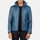 Mens Ionic Blue Leather Bomber Jacket-1