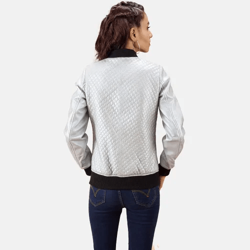 Womens Lana Silver Leather Bomber Jacket-2