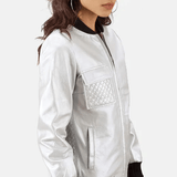 Womens Lana Silver Leather Bomber Jacket-1