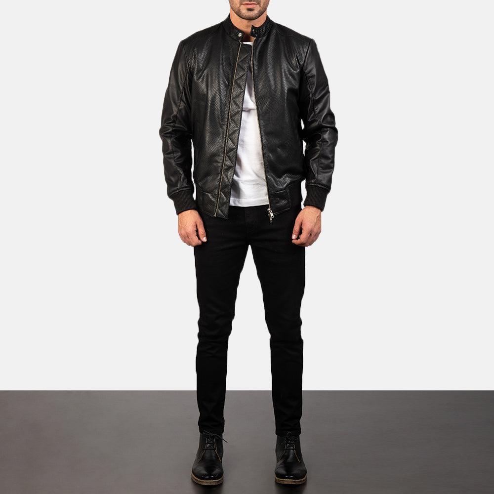 Mens Genuine Leather Bomber Jacket-5