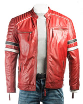 Men’s Red Racing Biker Style Leather Jacket