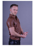Mens-Brown-Leather-Short-Sleeve-Button-Up-Shirt-Right-Side
