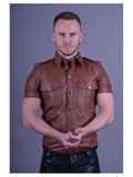 Mens-Brown-Leather-Short-Sleeve-Button-Up-Shirt