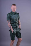 Mens-Green-Leather-Short-Sleeve-Button-Up-Shirt-Side-Full