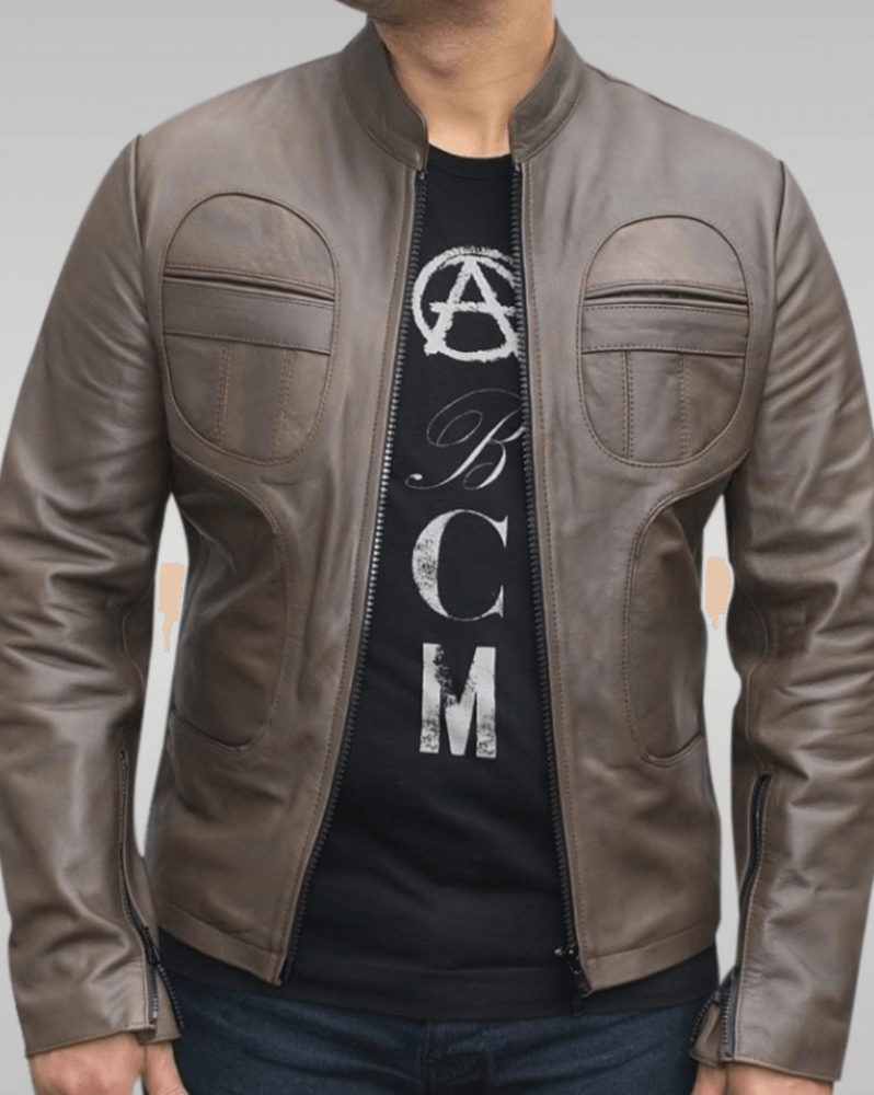 Mens 70s Style Brown Vintage Biker Leather Jacket-1