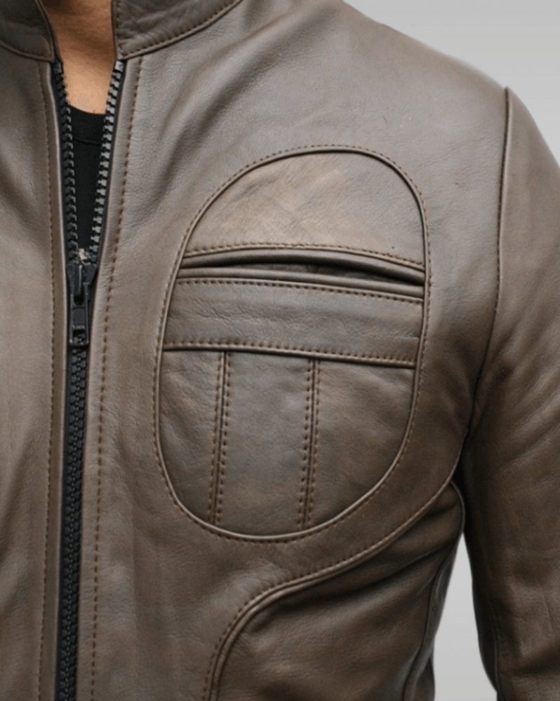 Mens 70s Style Brown Vintage Biker Leather Jacket-3
