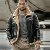 Mens Aviator B3 Shearling Fur Sheepskin Bomber Jacket Front