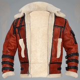 Mens B3 Shearling Sheepskin Bomber Flying Red Jacket-1