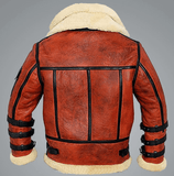 Mens B3 Shearling Sheepskin Bomber Flying Red Jacket-2