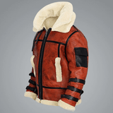 Mens B3 Shearling Sheepskin Bomber Flying Red Jacket-3