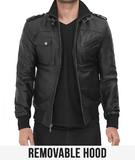 Mens Distressed Grey Hooded Leather Jacket-4
