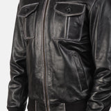 Mens Black Lambskin Leather Collar Jacket Zoom