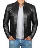 Mens Black Cafe Racer Leather Jacket-4