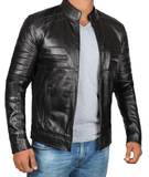 Mens Black Cafe Racer Leather Jacket-1