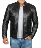 Mens Black Cafe Racer Leather Jacket-3