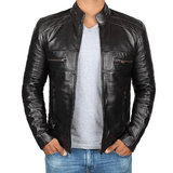 Mens Black Cafe Racer Leather Jacket