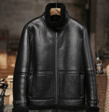 Mens Black Sheepskin Heavy Aviator Shearling Jacket-1