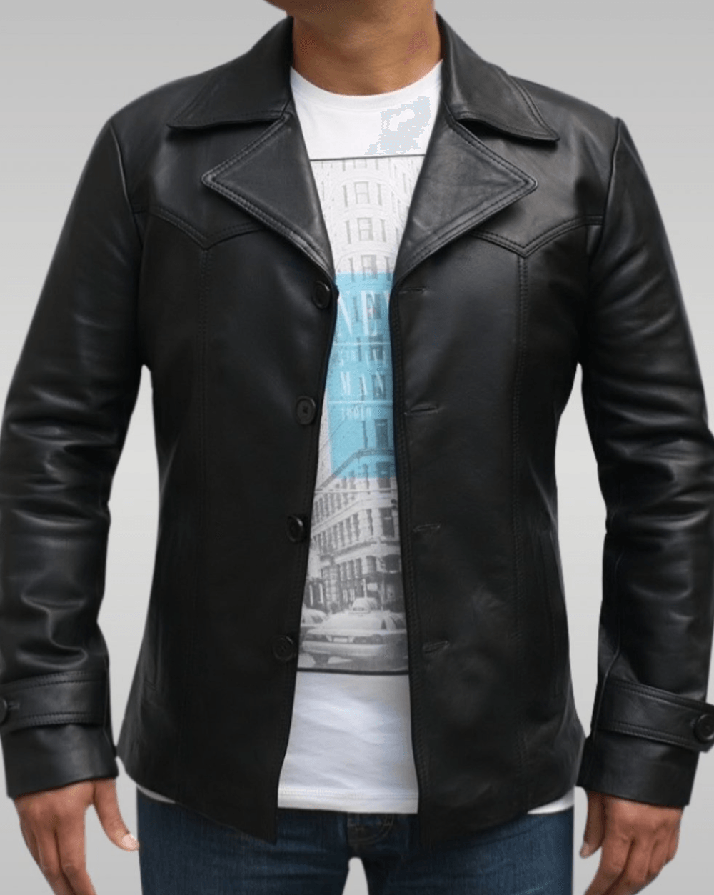 Mens Black Vintage Leather Biker Jacket Front