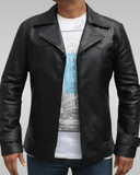 Mens Black Vintage Leather Biker Jacket Front