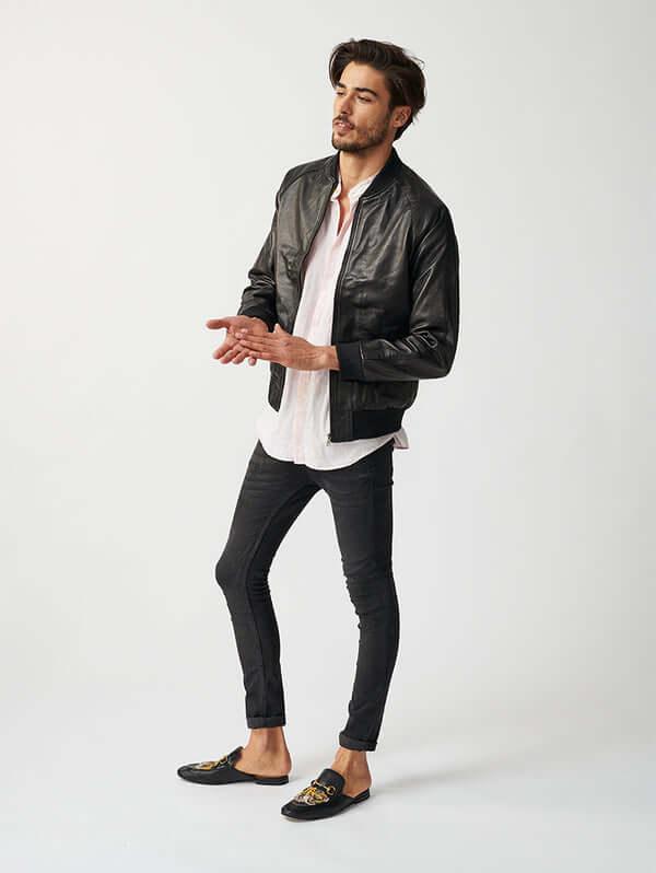 Mens Bolzano Bomber Leather Jacket-14