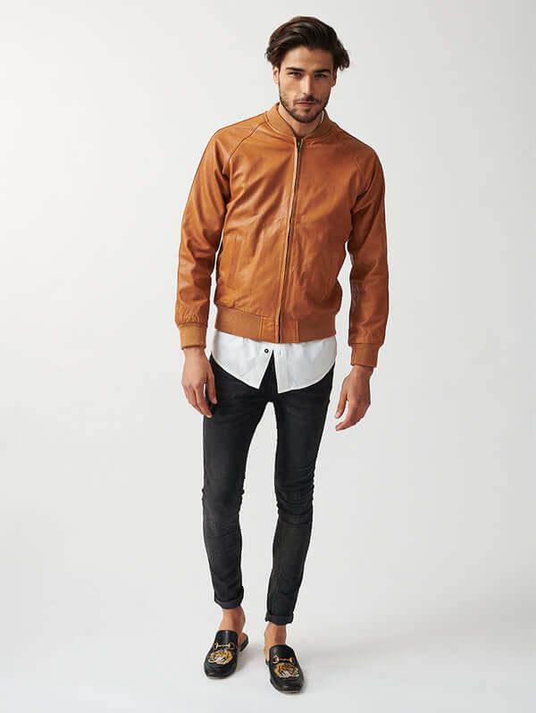 Mens Bolzano Bomber Leather Jacket-2