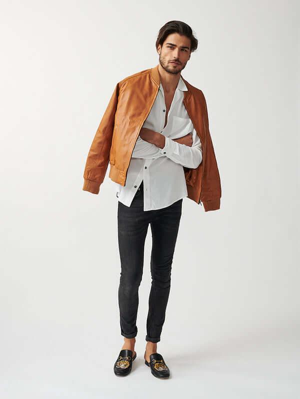 Mens Bolzano Bomber Leather Jacket-8