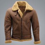 Mens Brown B3 Shearling Sheepskin WW 2 Bomber Jacket-1
