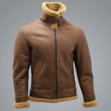 Mens Brown B3 Shearling Sheepskin WW 2 Bomber Jacket-3
