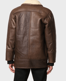 Mens Brown Vintage Leather Shearling Jacket Back