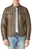 Mens Coffee Brown Leather Biker Jacket Front