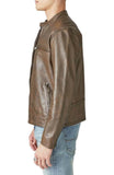 Mens Coffee Brown Leather Biker Jacket Side