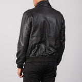 Mens Coffman Black Leather Bomber Jacket Back