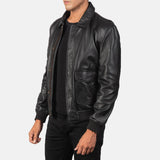 Mens Coffman Black Leather Bomber Jacket Side