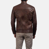 Mens Dean Brown Leather Biker Jacket Back