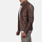 Mens Dean Brown Leather Biker Jacket Side