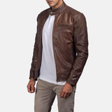 Mens Dean Brown Leather Biker Jacket Tilt