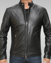 Mens Italian Style Black Biker Leather Jacket Front