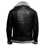 Mens RAF Aviator B3 Bomber Black Leather Shearling Jacket Back