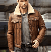 Mens RAF B3 Sheepskin Brown Leather Shearling Jacket