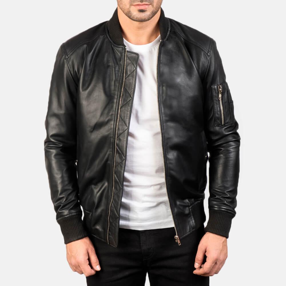 Mens Stylish Bomber Leather Jacket Open Front