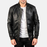 Mens Stylish Bomber Leather Jacket Open Front