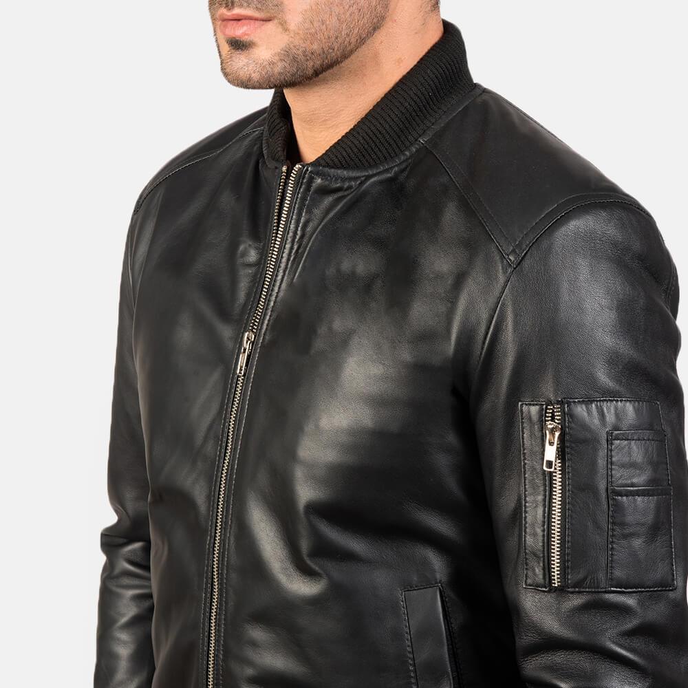 Mens Stylish Bomber Leather Jacket Zoom