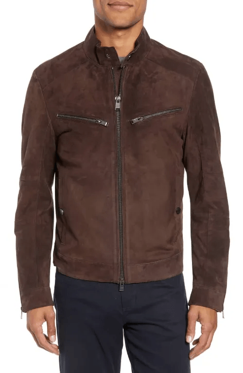Brown Suede Leather Biker Jacket
