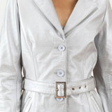 Womens Moonlight Silver Leather Trench Coat-2
